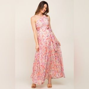 Pinkblush floral chiffon one shoulder maxi dress NWT